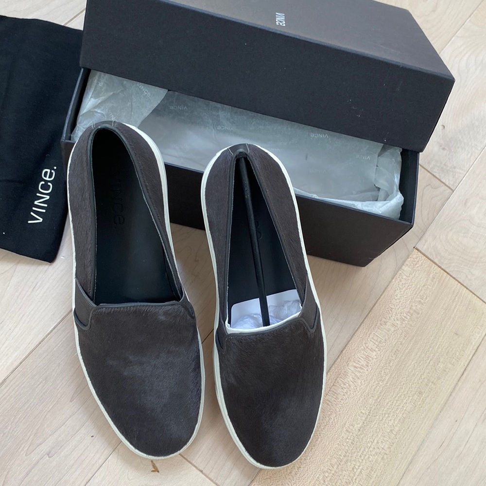 Vince Berlin calf hairs slip on black sneakers shoes
